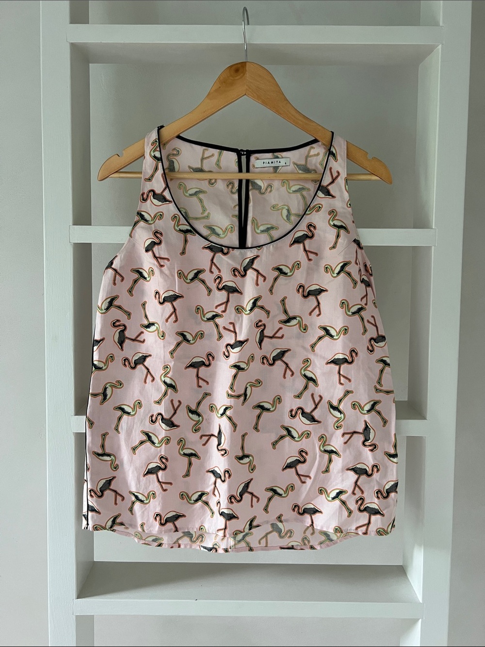 Piamita Tropicana Rosa Erin Shell Flamingo Silk Linen Women's S Sleeveless Top